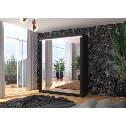 ADRK Drsna omara z ogledalom in LED osvetlitvijo MORGAN 180 cm - ČRNA Cene