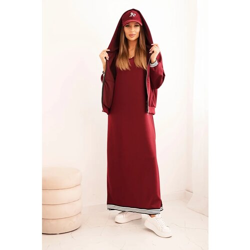 Kesi Włoski Women&amp;#039;s set with viscose featuring a button-up blouse and a long dress burgundy Slike