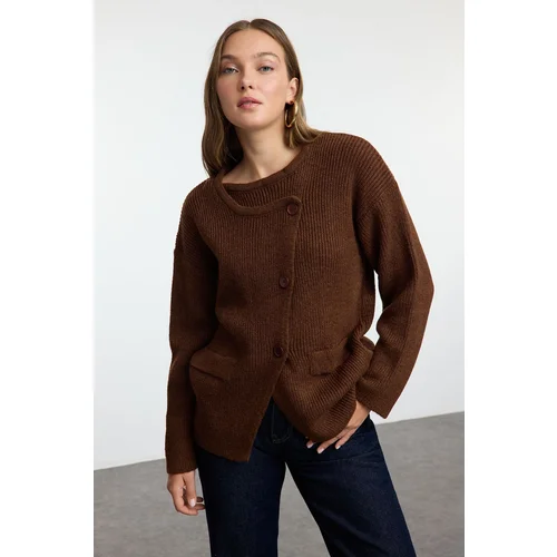 Trendyol Brown Soft Textured Double Breasted Knitwear Cardigan