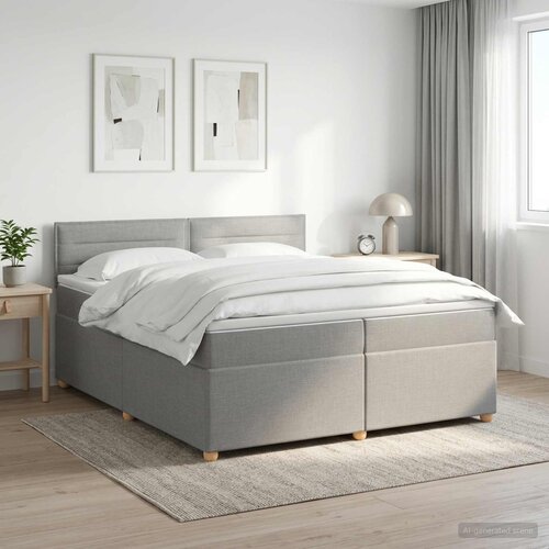  Boxspring krevet s madracem Svjetlosiva 200 x 200 cm Tkanina Cene