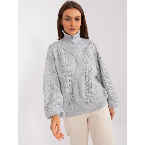 Fashion Hunters Grey women's oversize sweater with turtleneck