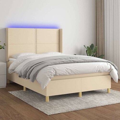  Box spring postelja z vzmetnico LED krem 140x200 cm blago, (20724132) Cene
