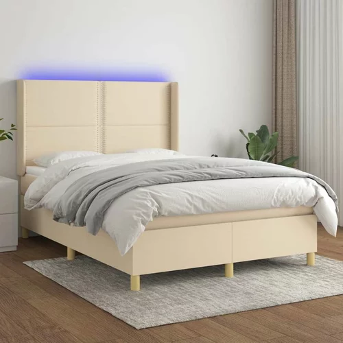  Box spring postelja z vzmetnico LED krem 140x200 cm blago, (20724132)