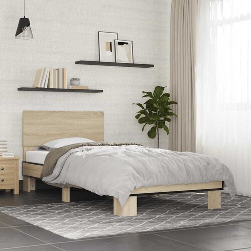  Okvir za krevet boja hrasta 75x190 cm konstruirano drvo i metal Smeđa 75 x 190 cm Slike