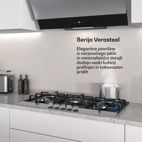 Klarstein Verosteel plinsko kuhalo, 5 plamena, električno paljenje, kompatibilno s prirodnim i LPG plinom, 10400W, 90cm Slike