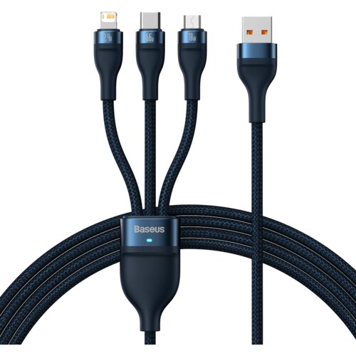 Baseus 3v1 usb kabel usb 3v1 flash series, usb-c + micro + lightning 66W, 1,2 m (moder), (20636245) Slike