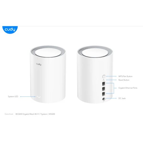 Cudy M3600(1-Pack), BE3600 Gigabit Mesh Wi-Fi 7 System, 2882 Mbps + 688 Mbps IPv6 Cene