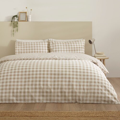 Catherine Lansfield Bež 3-delna posteljnina za zakonsko posteljo 200x200 cm Bamford Gingham Check &amp;ndash; Slike