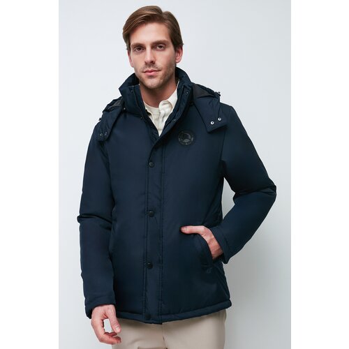 River Club Men's Navy Blue Camouflage Hooded Water And Windproof Winter Coat & Parka Cene