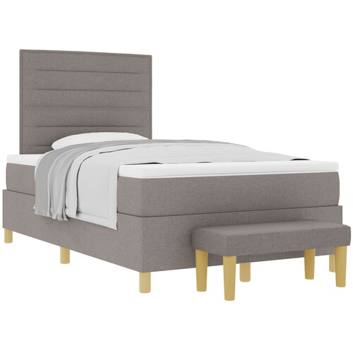vidaXL postelja na box spring z vzmetnico in klopjo taupe 120x190 cm tkanina, (22081032) Cene