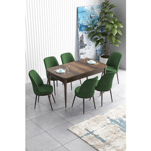 Hanah home Han - Baroque, Khaki BaroqueKhaki Extendable Dining Table & Chairs Set (7 Pieces) Cene
