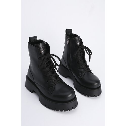 Marjin Women's Zippered Lace-Up Serrated Sole Boots Boots Suzet Black. Slike