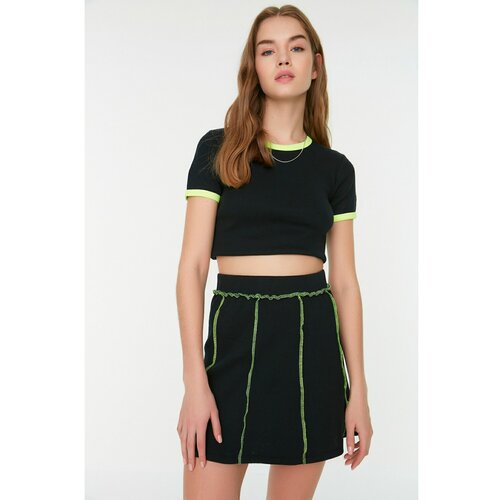 Trendyol Black Skater Corduroy Mini Knitted Skirt Slike