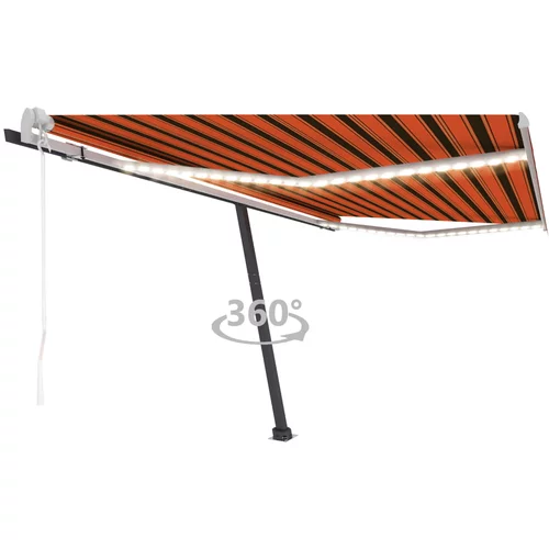 vidaXL Avtomatska tenda LED + senzor 450x300 cm oranžna/rjava