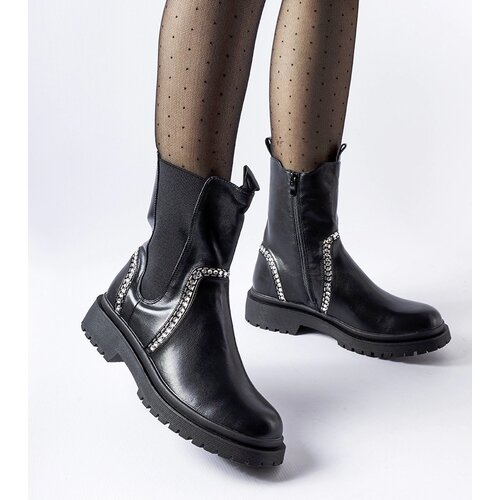 Gemre Black ankle boots embellished with rhinestones Anastasio Cene