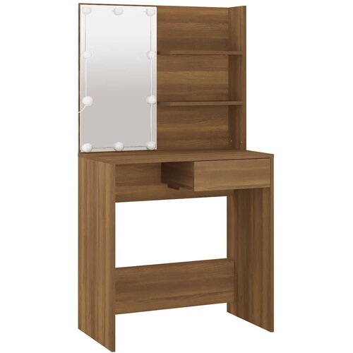  Set toaletnog stolića LED boja hrasta od konstruiranog drva Smeđa 74.5 x 40 x 141 cm Slike