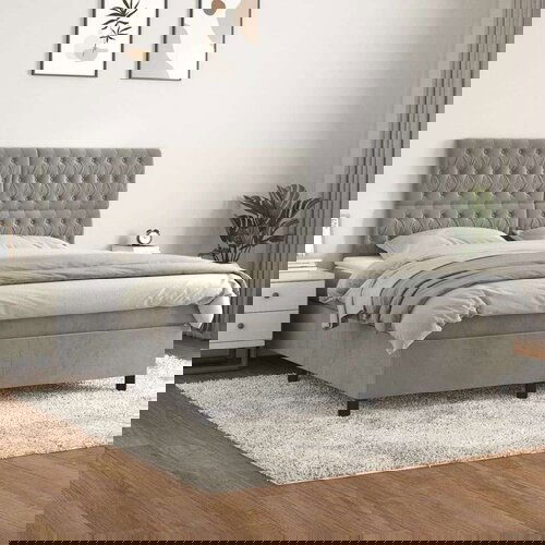  Box spring postelja z vzmetnico svetlo siva 180x200 cm žamet, (20791364) Slike