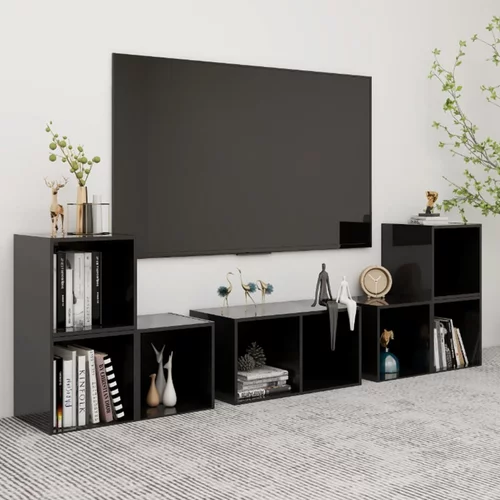 vidaXL Komplet TV omaric 6-delni visok sijaj črna iverna plošča