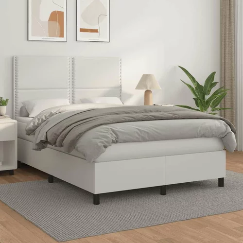  Krevet s oprugama i madracem bijeli 140x200 cm od umjetne kože