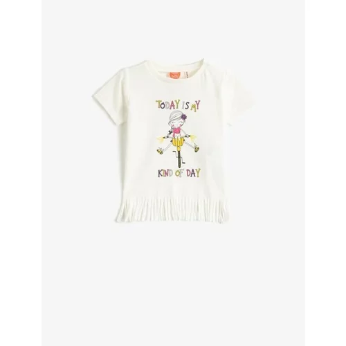 Koton Baby Girl Short Sleeve Tasseled T-Shirt Crew Neck Printed
