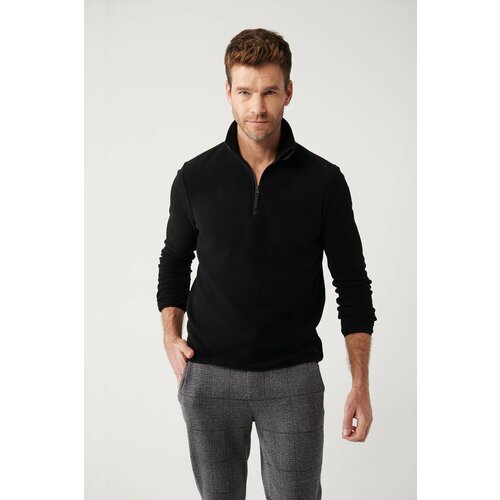 Avva Men's Black Fleece Sweatshirt High Neck Cold Resistant Half Zipper Regular Fit Slike