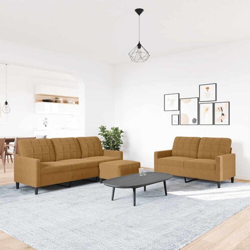  3-dijelni set sofa s jastucima smeđi bar&scaron;unasti Cijene