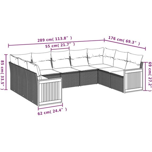 VidaXL 9-dijelni set vrtnih sofa od poliratana s jastucima sivi Slike