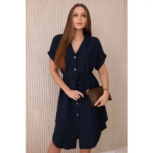 Kesi Viscose dress with a tie at the waist navy blue