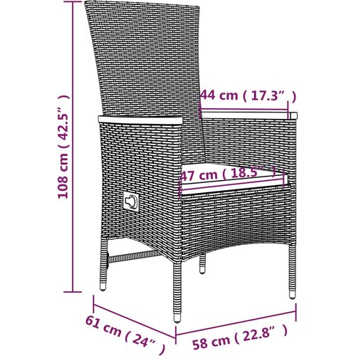 3-dijelni vrtni blagovaonski set s jastucima od poliratana crni Crna Dužina stola 90 cm Slike