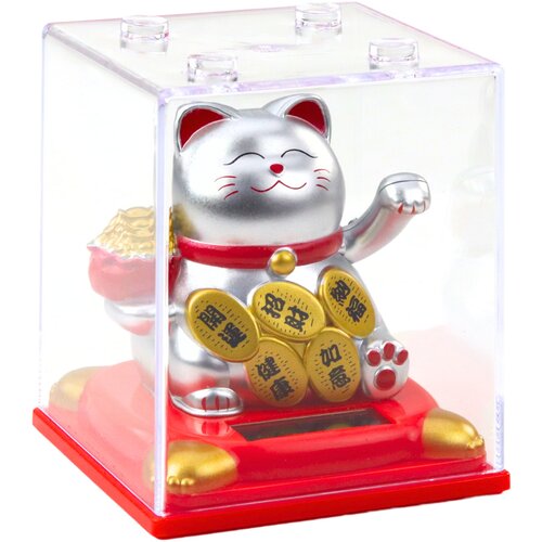  Chinese Lucky Cat In Display Case Solar Figurine Ornament Silver Cijene