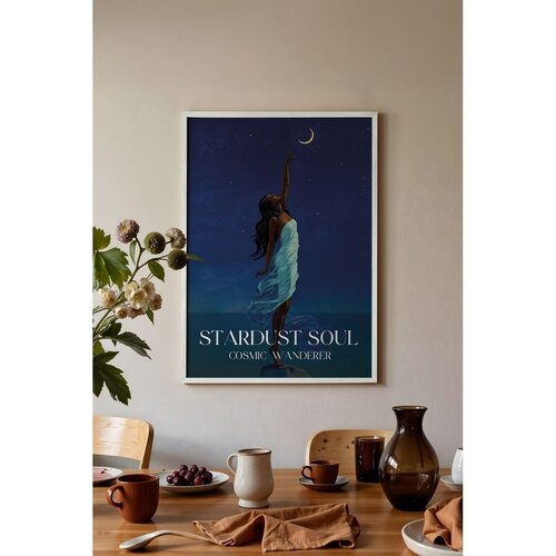 Wallxpert uramljena slika 115215, žena u beloj haljini pruža ruku ka mesecu na noćnom nebu, 30 x 40 cm, beli ram Cene