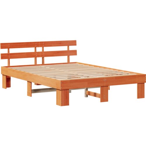 vidaXL Posteljni okvir s hrbtom Rjava 140x200 cm Trden borov les Cene