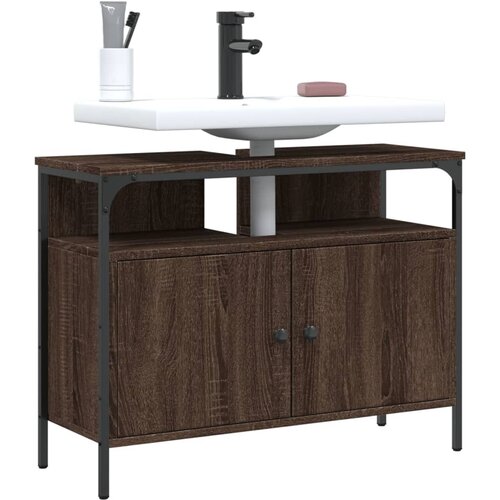 The Living Store Omarica za umivalnik rjavi hrast 80x30x60 cm inženirski les - Kopalniška Omarica Za Umivalnik, (21486683) Cene