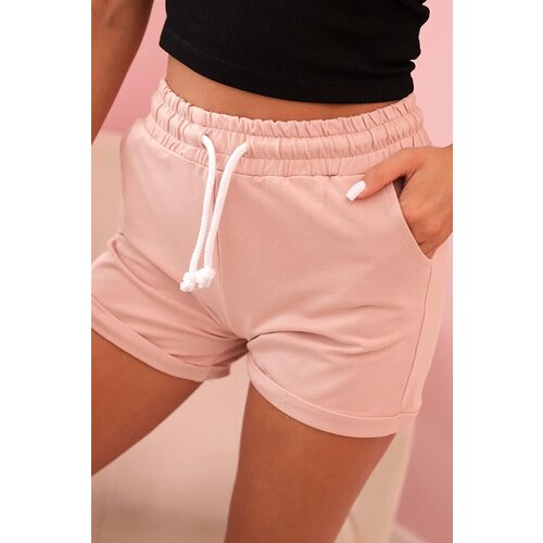 Kesi Women's cotton shorts with an elastic band and a tie at the waist dark powder pink Cijene