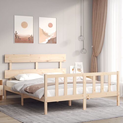 The Living Store Posteljni okvir z vzglavjem 160x200 cm trden les - Posteljni Okvir, (21526837) Slike