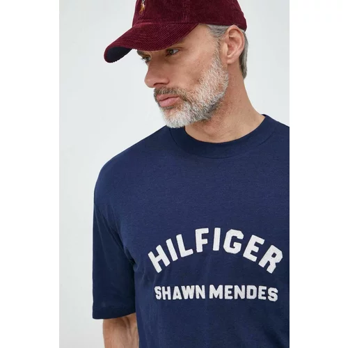 Tommy Hilfiger Kratka majica x Shawn Mandes moška, mornarsko modra barva