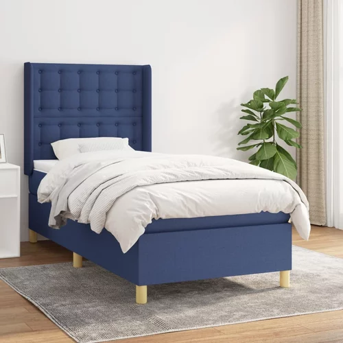  Krevet s oprugama i madracem plavi 100 x 200 cm od tkanine