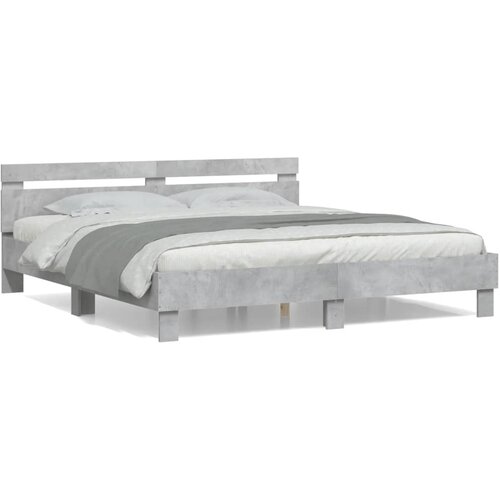 VidaXL Posteljni okvir z vzglavjem betonsko siv 160x200 cm inž. les Slike