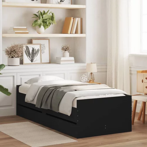  Okvir za krevet s ladicama crni 75 x 190 cm mali za jednu osobu