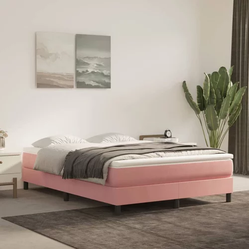 vidaXL Box spring postelja z vzmetnico roza 140x200 cm žamet