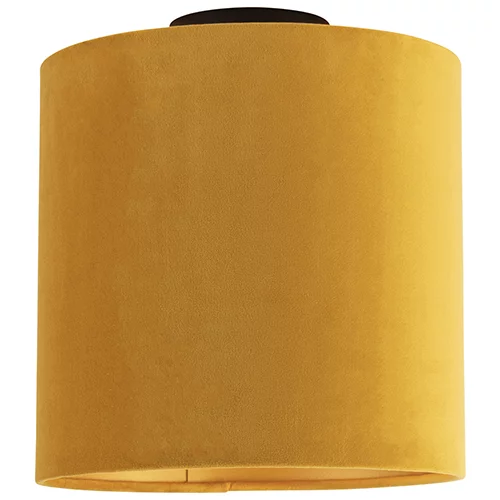 QAZQA Stropna svetilka z velur senčilom oker z zlatom 25 cm - kombinirano črna