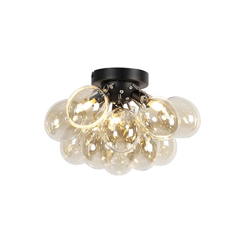 QAZQA Smart plafondlamp zwart met amber glas 3-lichts incl. 3 Wifi G9 - Uvas Cene