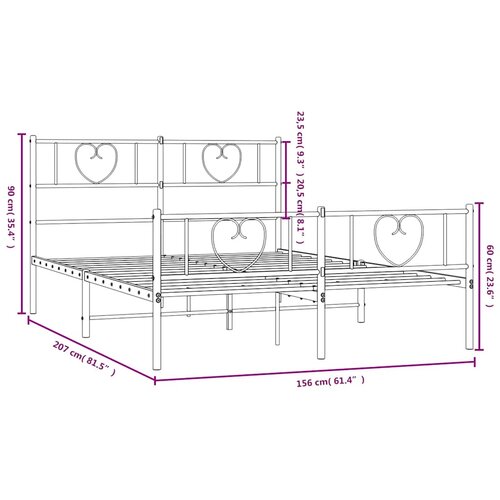  Metalni okvir kreveta uzglavlje i podnožje crni 150x200 cm Slike