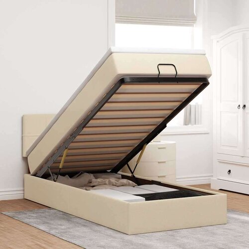 VidaXL otomanski okvir kreveta s madraca krem 90x190cm od tkanine Slike
