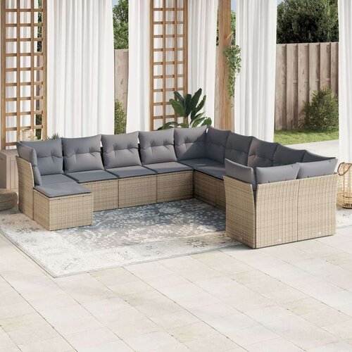  11-dijelni set vrtnih sofa od poliratana s jastucima bež Slike