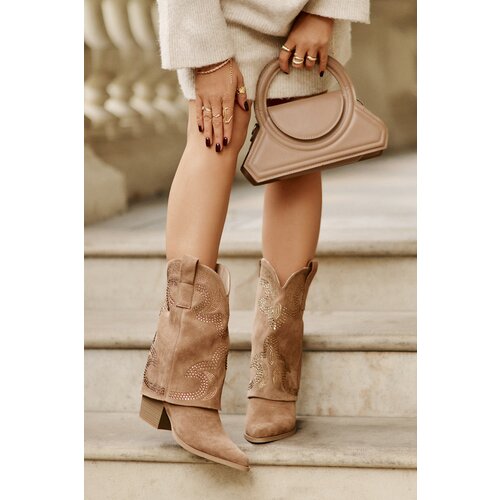 S. BARSKI Embellished Cowboy Ankle Boots Mid Calf Heeled S.Barski Slike