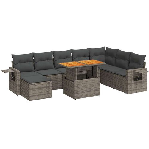 vidaXL 9-dijelni set vrtnih sofa od poliratana s jastucima sivi Cijene