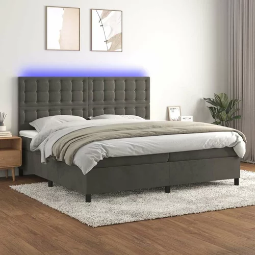 Box spring postelja z vzmetnico LED temno siva 200x200 cm žamet, (20761233)