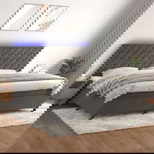  Box spring s madracem LED tamnosivi 200x200 cm baršun Cijene
