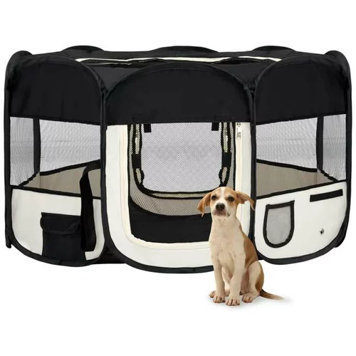  Zložljiva pasja ograjica s torbo črna 145x145x61 cm